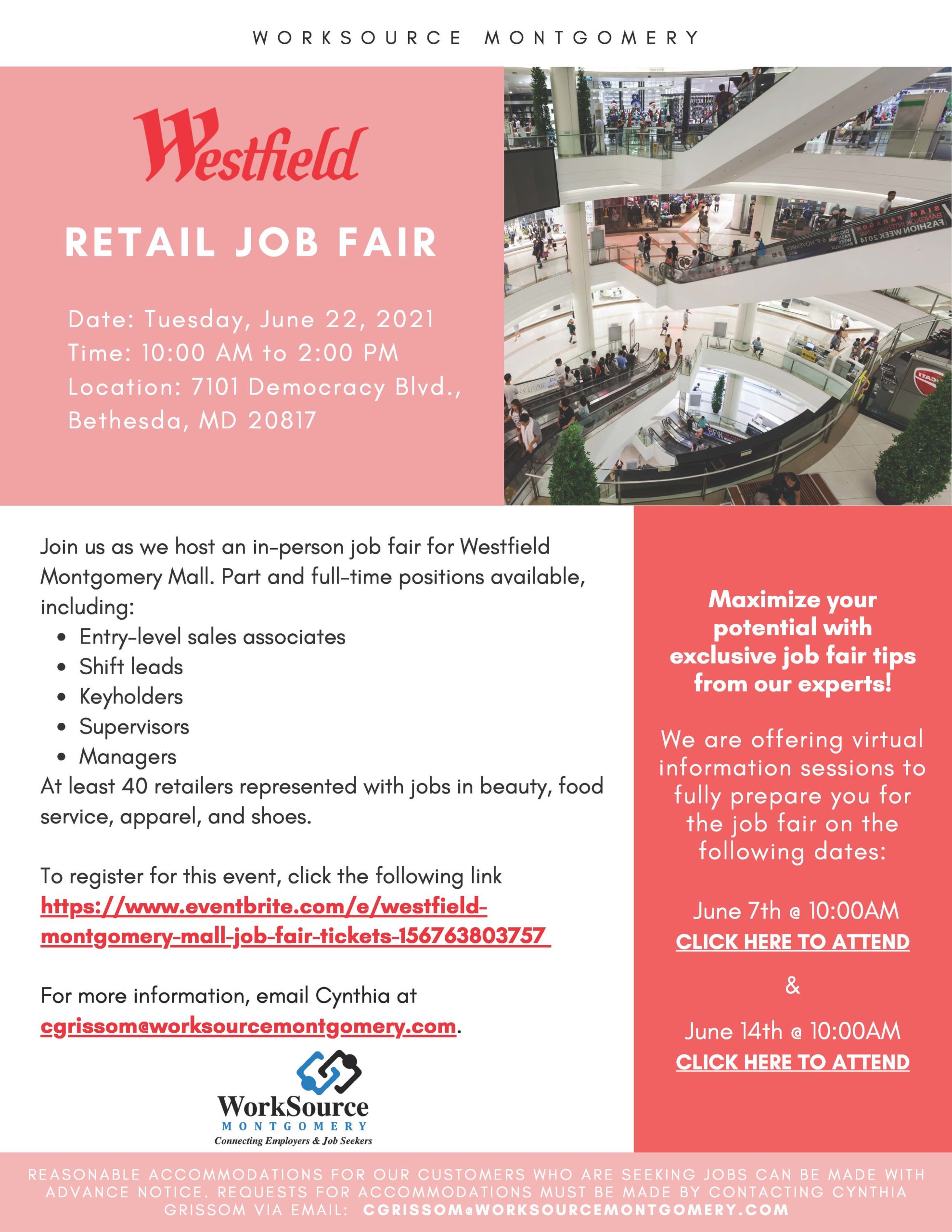 Westfield Retail Job Fair Employ Prince Incorporated